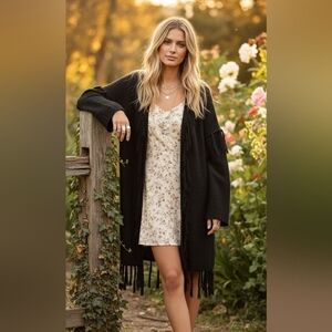 Saltwater Luxe Tassel Fringe Black Cardigan Size M